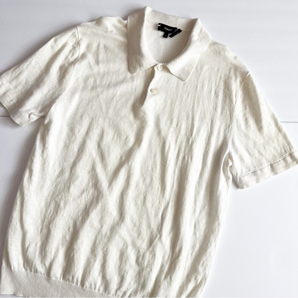 Theory Men’s Creme Linen Polo Shirt Size Small - Picture 4 of 5